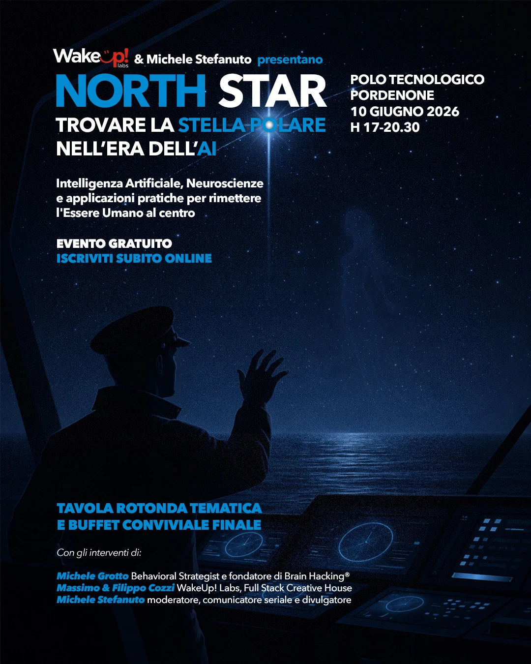 Locandina NORTH STAR — Trovare la Stella Polare nell'Era dell'AI. 10 Giugno 2026, Polo Tecnologico Pordenone, 17:00–20:30.